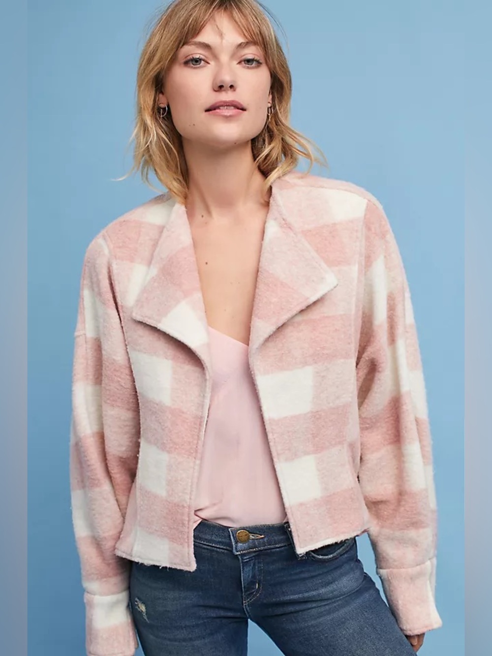 Anthropologie Blushed Buffalo Plaid Jacket Size L